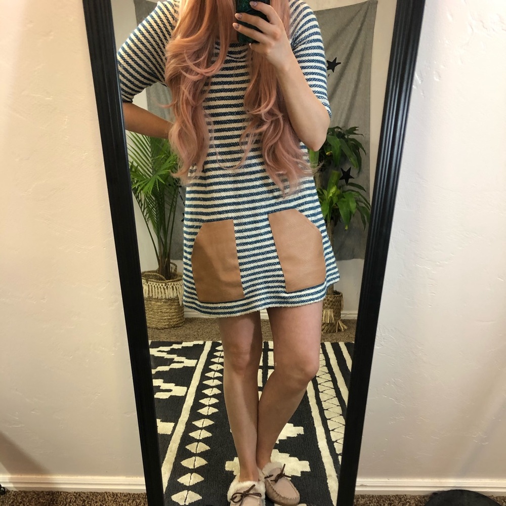 Anthropology knit stripped dress leather pockets